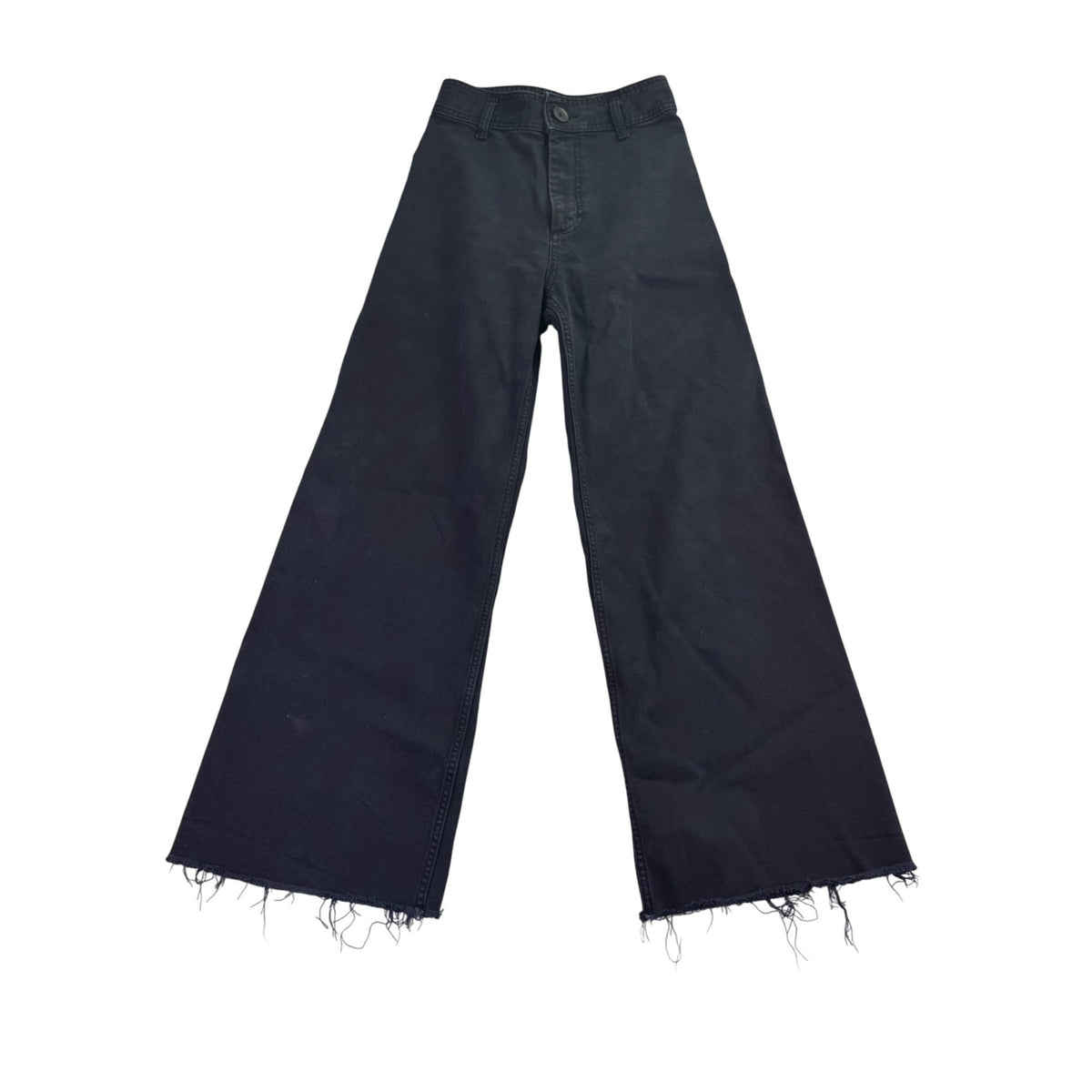 Zara Womens Black Wide Leg Frayed Hem Jeans Casual Style Size 4 