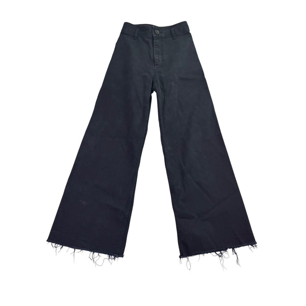Zara Womens Black Wide Leg Frayed Hem Jeans Casual Style Size 4 