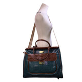 Samantha Brown Women’s Teal & Brown Croc Embossed Lining Dual Handles Travel Bag