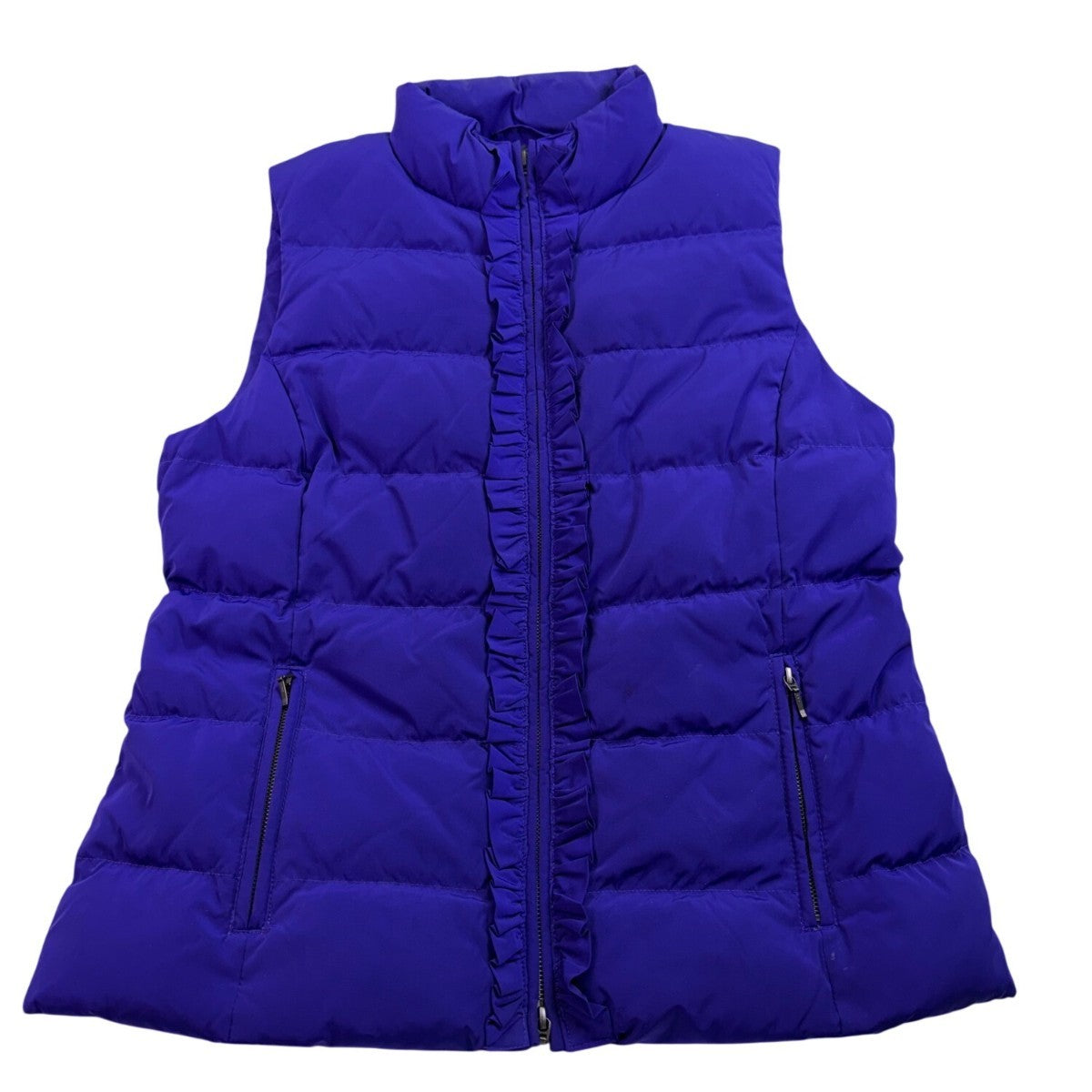 Talbots Womens Purple Puffer Vest Lightweight With Ruffle Zip Front Size L