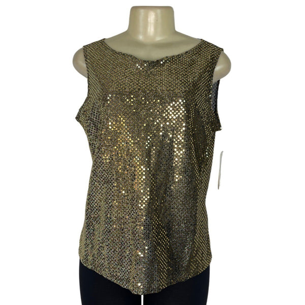 Notations Gold Sequin Sleeveless Top Womens Size M - New