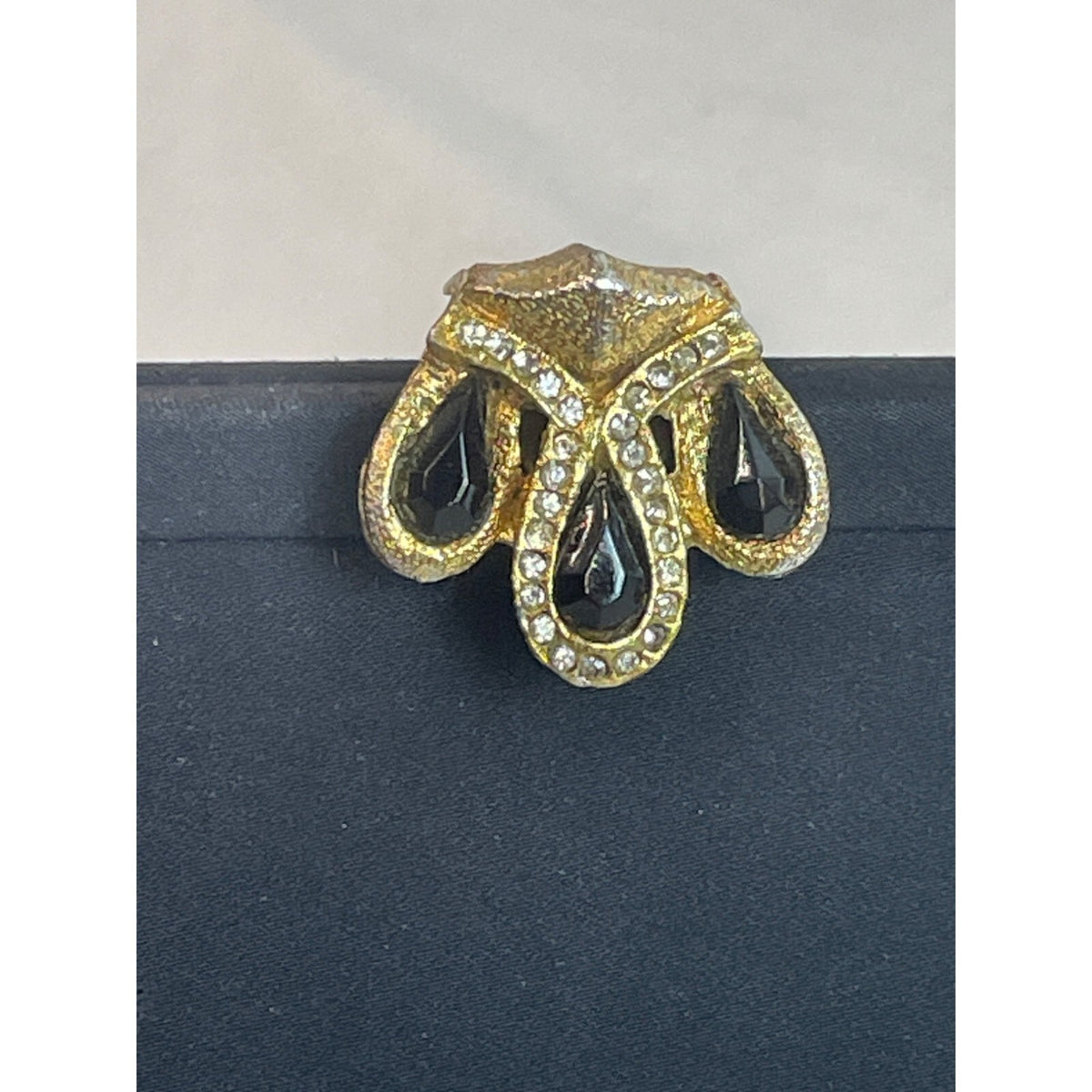 La France Women's Black Rhinestone Snap Closure Evening Clutch Gold Tone Sz S