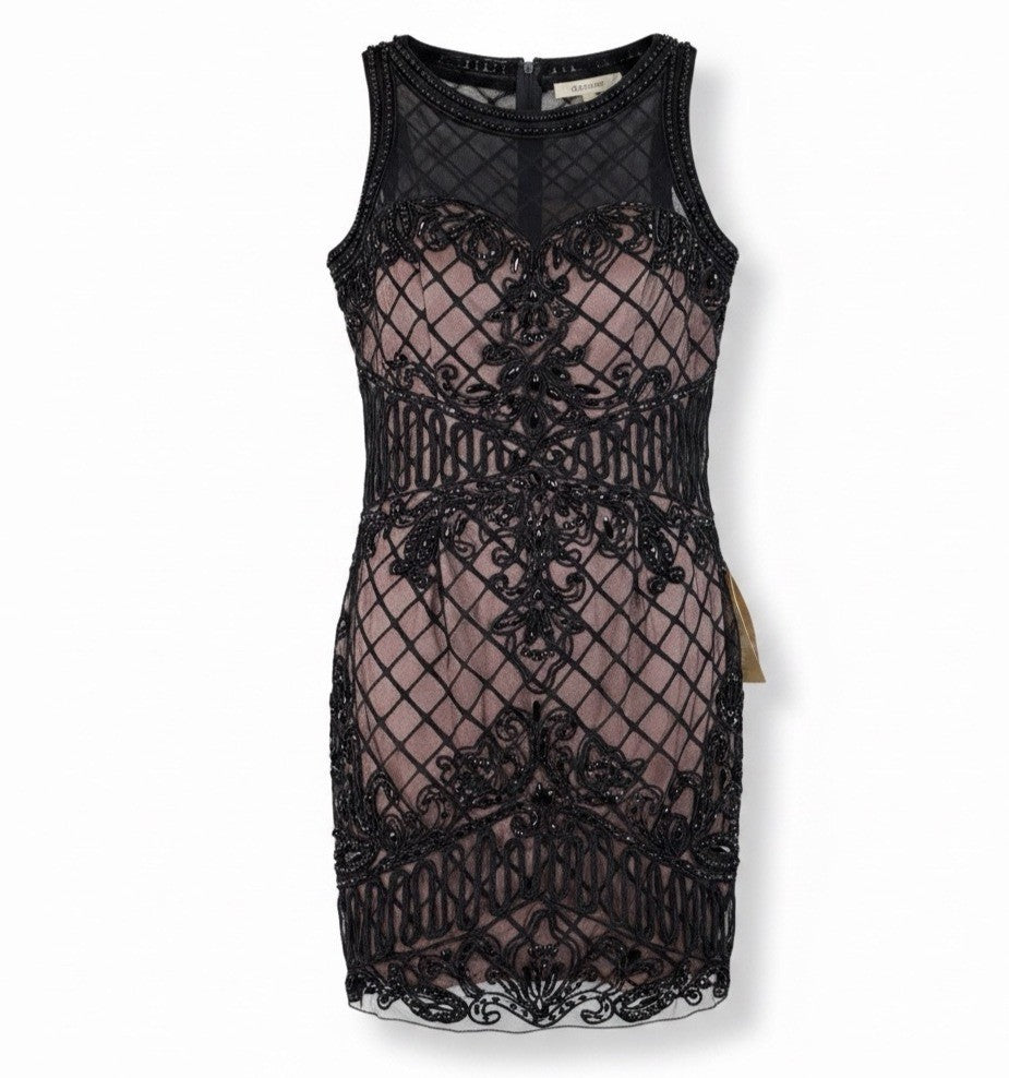 Eureka Womens Black & Nude Sleeveless Beaded Sheath Dress Size L