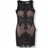 Eureka Womens Black & Nude Sleeveless Beaded Sheath Dress Size L
