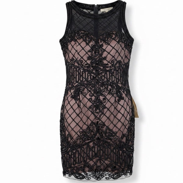 Eureka Womens Black & Nude Sleeveless Beaded Sheath Dress Size L