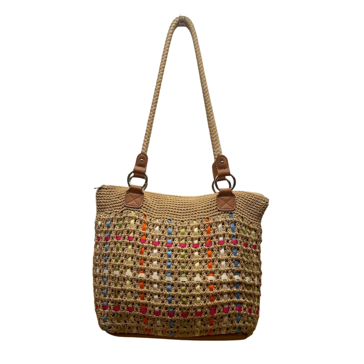 Croft & Barrow Women’s Brown Multicolored Woven Zip Closure  Shoulder Bag