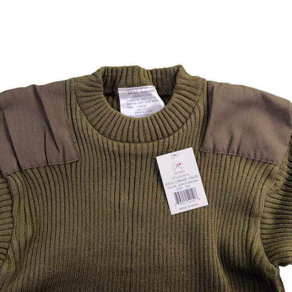 Rothco Mens Earth Brown Commando Sweater Ribbed Knit Durable Size L