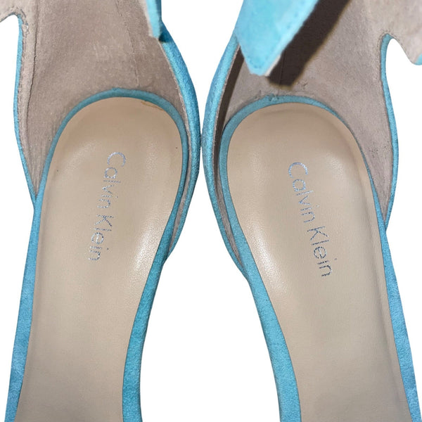 Calvin Klein Women’s Teal Suede Vivian Heeled Sandals Size 9.5M