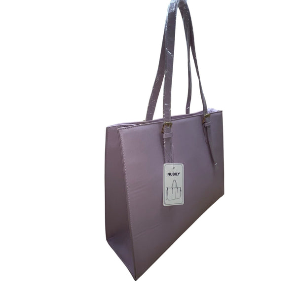 Nubily Women’s Lavender Faux Leather With Long Straps Zipper Pocket Laptop Tote