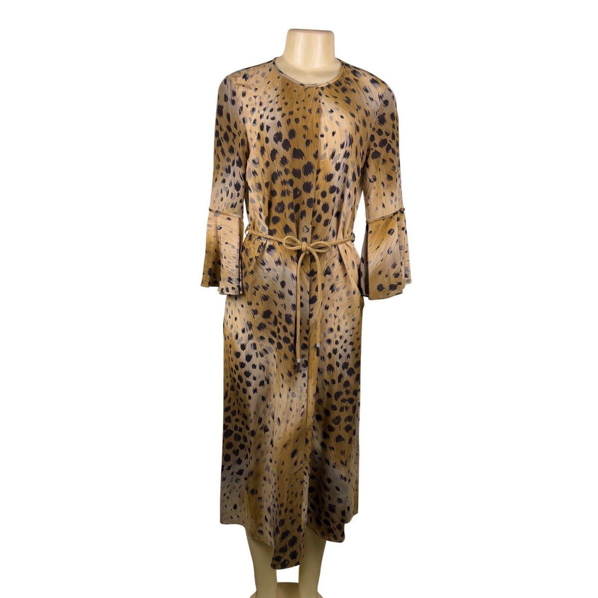 Lafayette 148 Womens Animal Print Silk Dress With Leather Belt Midi Flowy Sz 2