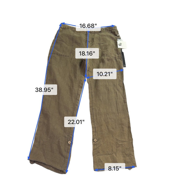 Nicole Miller Womens Khaki Straight-Leg Pants Button Accents Size US 10