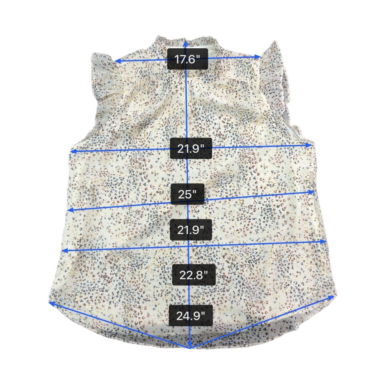 Loft Women’s Ivory Multicolor Polyester Ruffle Sleeveless Blouse Size L - New