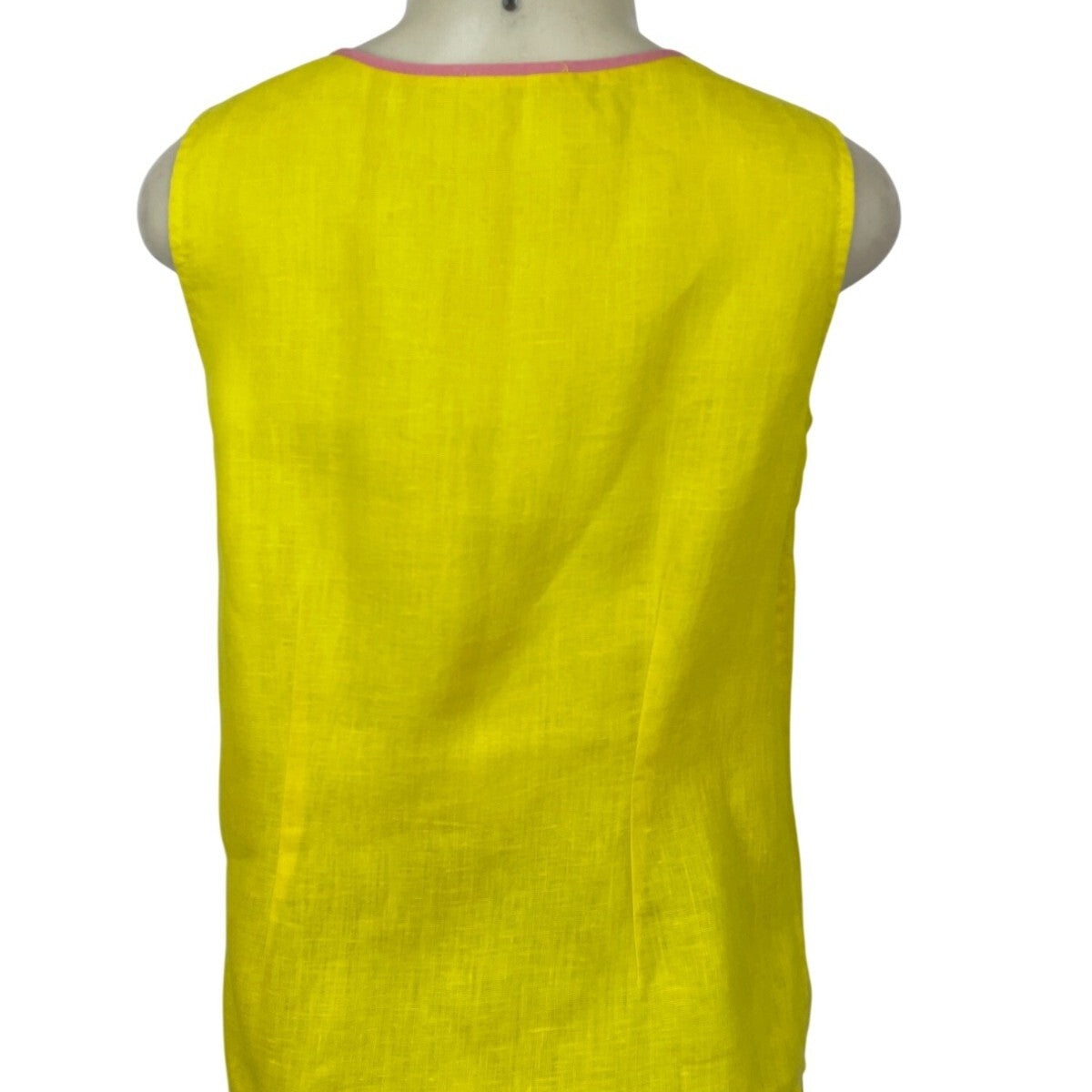 Boden Yellow Linen Sleeveless Top With Pink Trim & Embroidered Size US 6