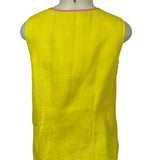 Boden Yellow Linen Sleeveless Top With Pink Trim & Embroidered Size US 6