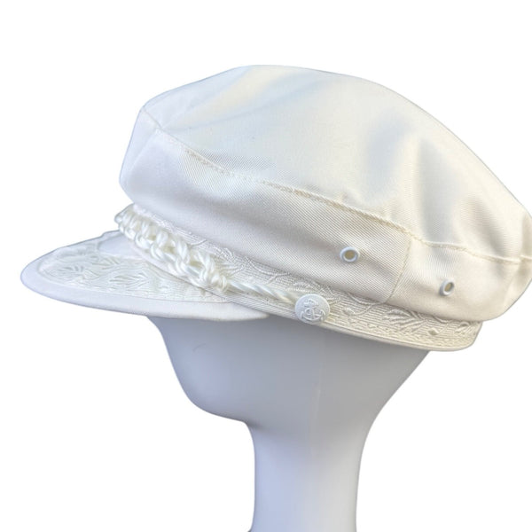 Captains Hat White Embroidered Sailor Cap Braided Rope Nautical Design