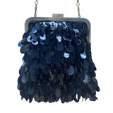 J&X NY Women’s Black Sequined With Chain Strap Elegant Clasp Frame Evening Bag