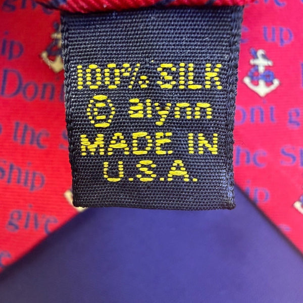 Alynn Mens Red Silk Necktie Nautical "Dont Give Up The Ship" Anchor Pattern USA