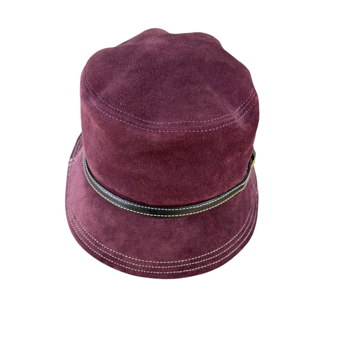 Coach Womens Burgundy Leather Bucket Hat M/L Adjustable Stylish Design