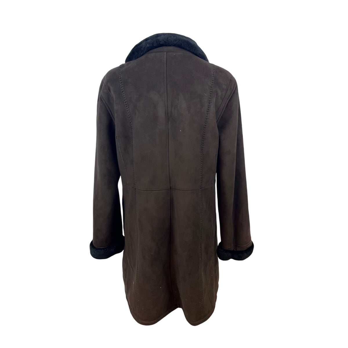 Gallery Womens Brown Faux Suede & Fur Coat Warm Outerwear Size S