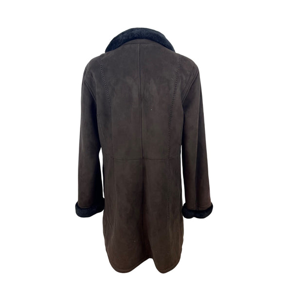 Gallery Womens Brown Faux Suede & Fur Coat Warm Outerwear Size S