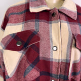 HFX Womens Red Beige Polyes/Wool Long-Sleeve Plaid Button Up Shirt Jacket  Sz L