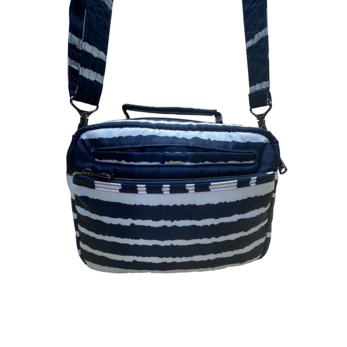 Lug Bebop Women’s Navy & White Adjustable Strap Quilted Striped Crossbody Bag
