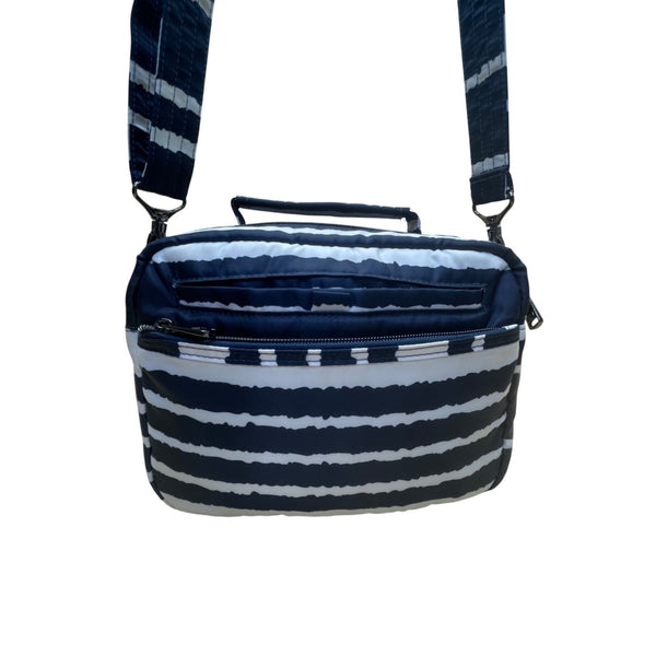 Lug Bebop Women’s Navy & White Adjustable Strap Quilted Striped Crossbody Bag