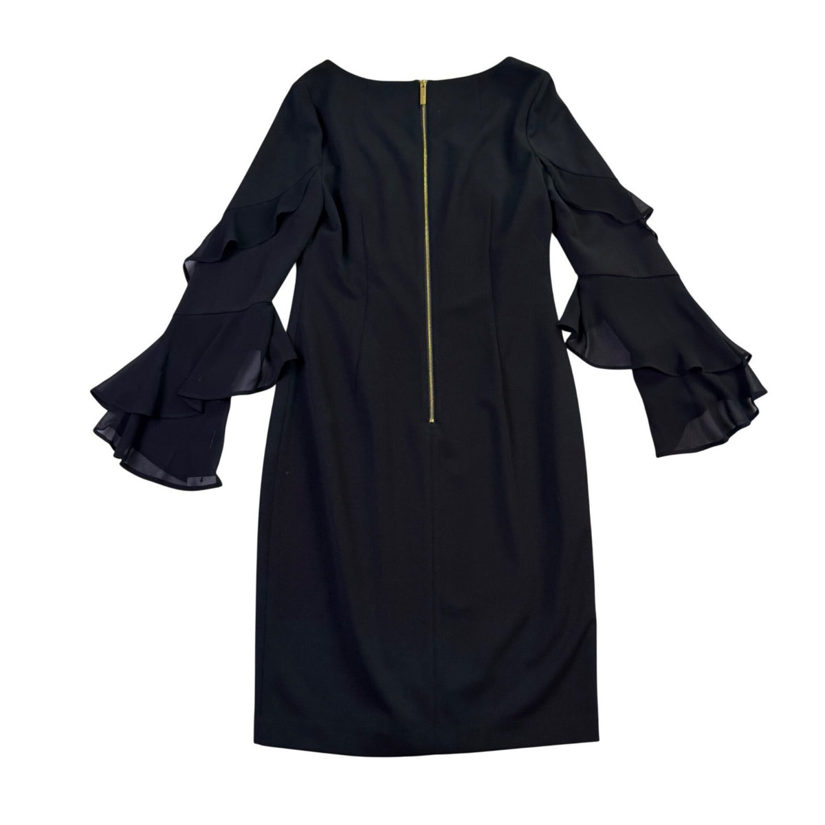 Calvin Klein Women Black Polyester Spandex Bell Sleeve Sheath Dress Size 10