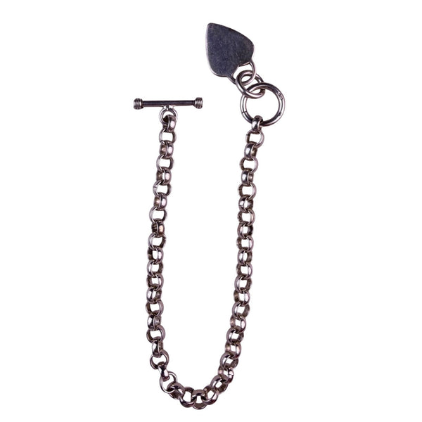Sterling Silver Womens Heart Charm Toggle Clasp Rolo Link Bracelet Elegant