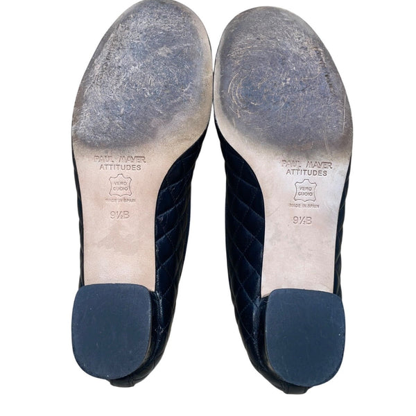Paul Mayer Women’s Black Quilted Leather Low-Heel Ballet Shoes Size 9.5/B