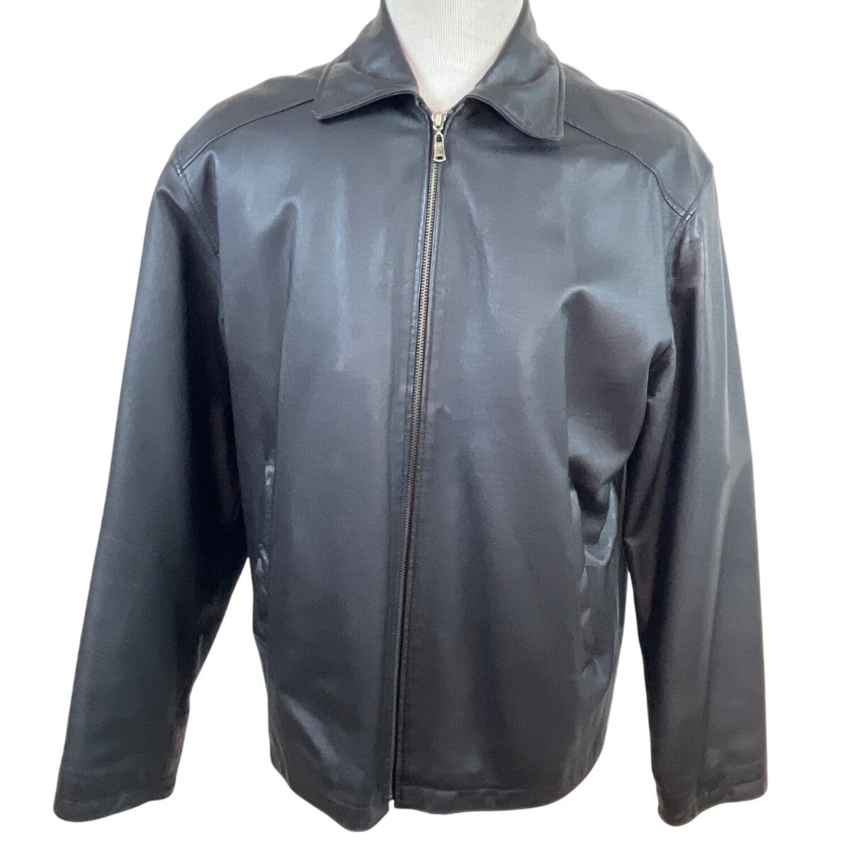 Oil Company Mens Black Leather Jacket With Front Zip & Side Pockets Size L