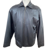 Oil Company Mens Black Leather Jacket With Front Zip & Side Pockets Size L