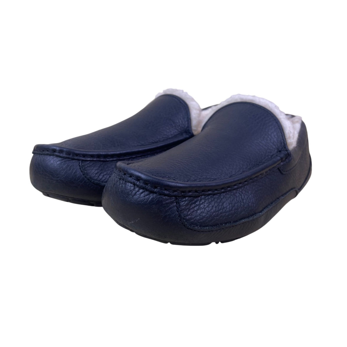 Ugg Men’s Black Leather & Sheepskin Lined  Indoor Outdoor Ascot Slippers Size 10