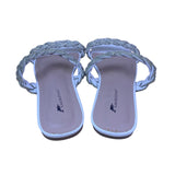 CaloLeyng Women’s White Rhinestone Braided Strap Slide Sandals Size US 11