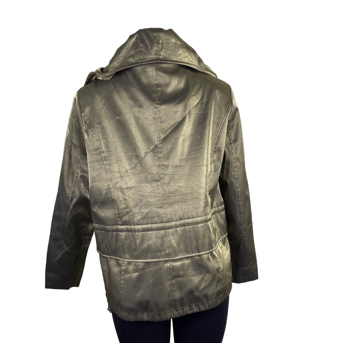 Hilary Radley Women’s Metallic Green Jacket Drawstring Long Sleeves Sz L