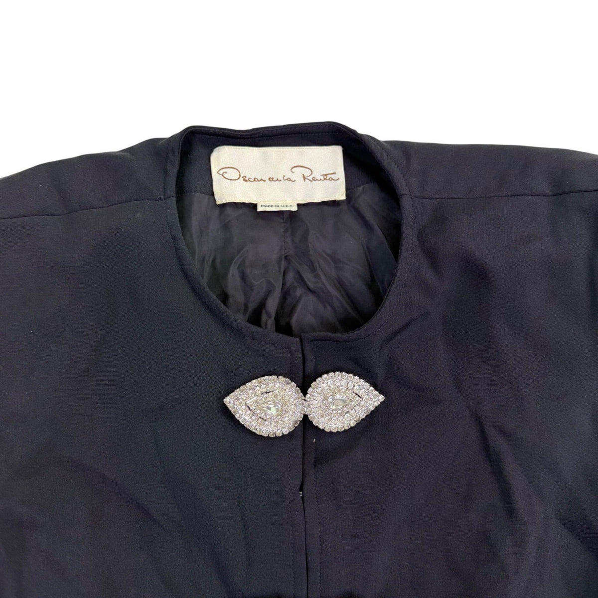 Oscar De La Renta Womens Black Silk Jacket With Beaded Button Accents Size 6
