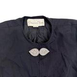 Oscar De La Renta Womens Black Silk Jacket With Beaded Button Accents Size 6