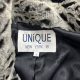 Unique New York Women's Grey Faux Leopard Fur Double-Breasted Coat Sz S