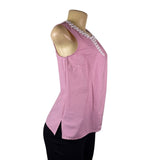 Talbots Womens Pink & White Striped Sleeveless Top With Beaded Neck Sz 4P - New