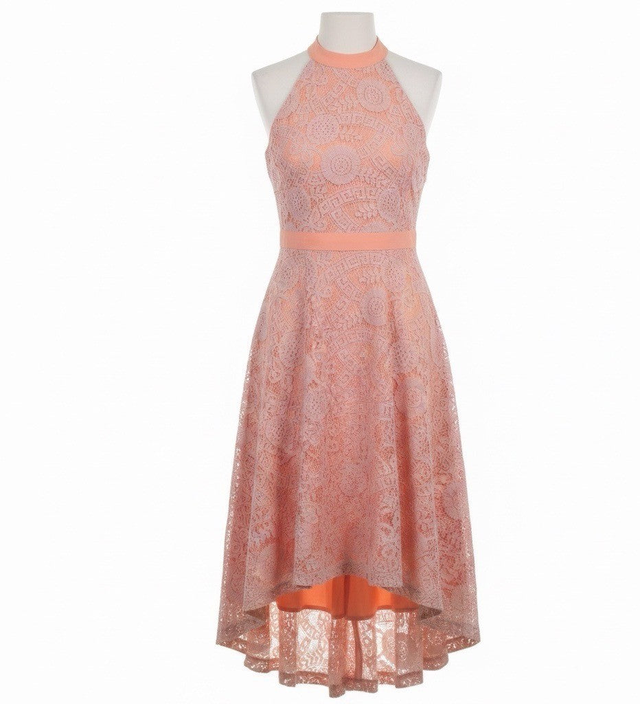 Acevog Womens Peach Lace Sleeveless High-Low Dress Size M
