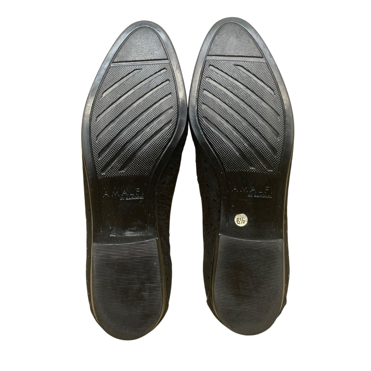 Amalfi By Rangoni Women’s Black Leather Loafers Gold Accent Flat Shoes Size 6.5M