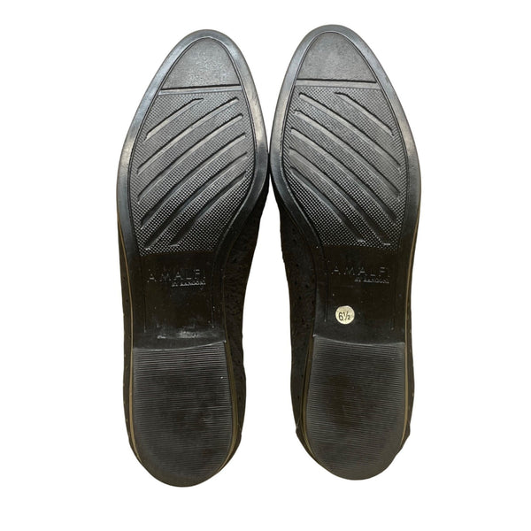 Amalfi By Rangoni Women’s Black Leather Loafers Gold Accent Flat Shoes Size 6.5M