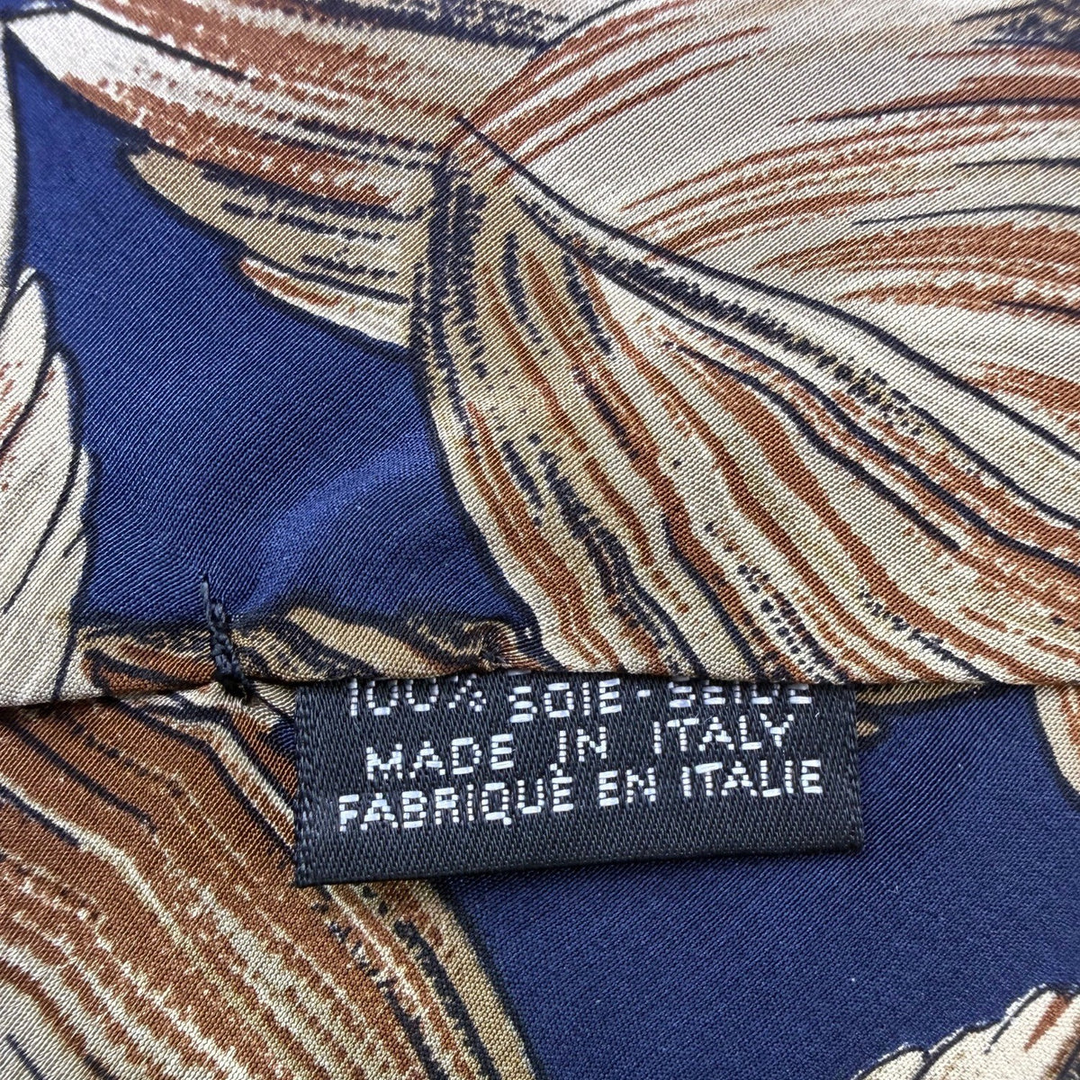 Alfani Mens Blue & Brown 100% Silk Patterned Necktie Made In Italy