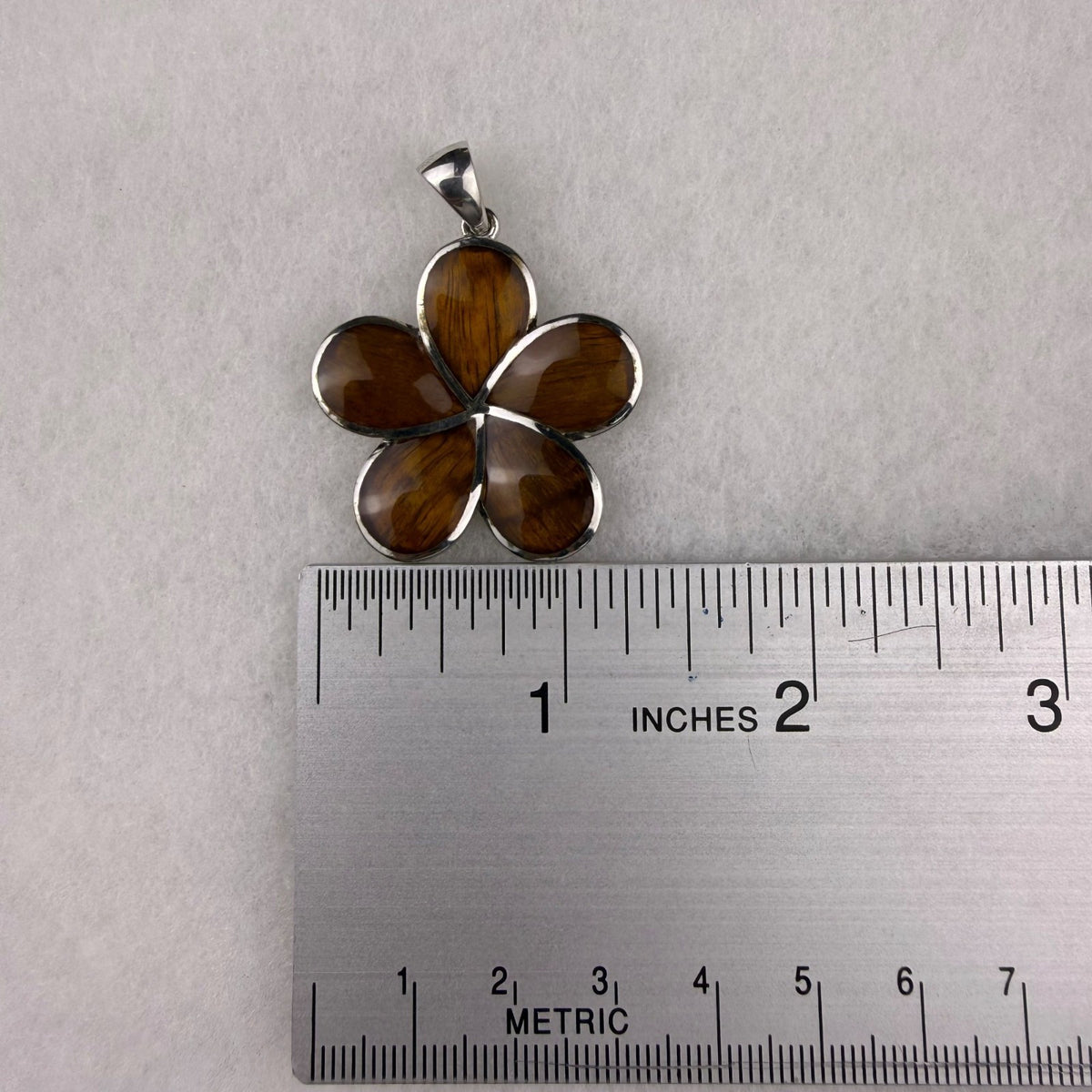 Sterling Silver & Koa Wood Flower Pendant Floral Handcrafted Artistry