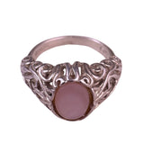 Sterling Womens Silver Tone Pink Opal Gemstone Filigree Ring Size 5 Intricate De