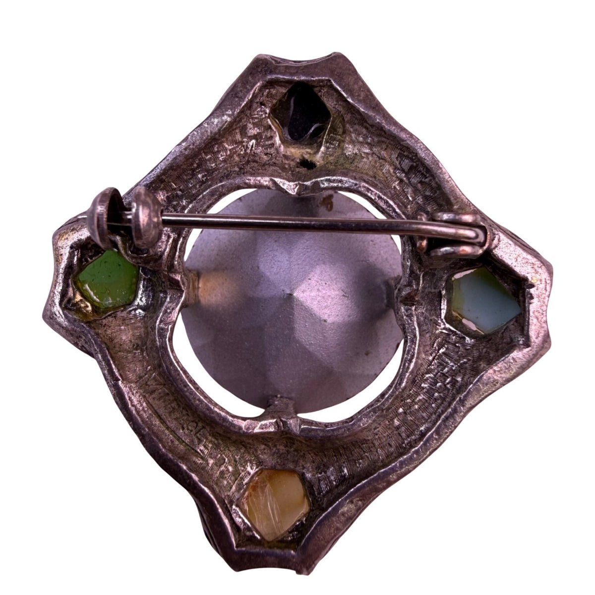 Miracle Womens Silver Tone Glass Brooch With Amber & Green Gem Accents