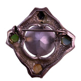 Miracle Womens Silver Tone Glass Brooch With Amber & Green Gem Accents