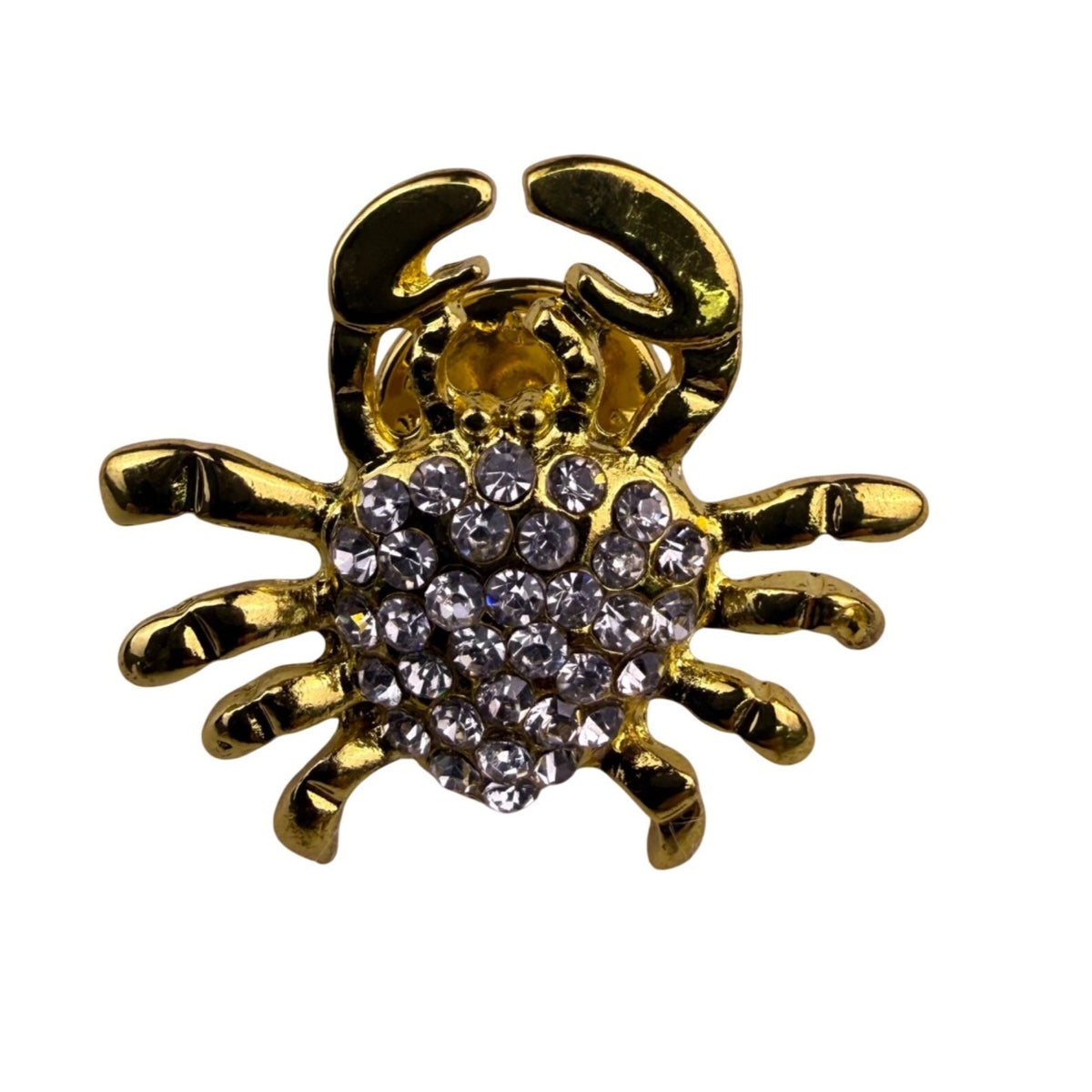 Joes Gold-Tone Rhinestone Crab Pin Brooch Lapel Pin Small Size Unique Accessory