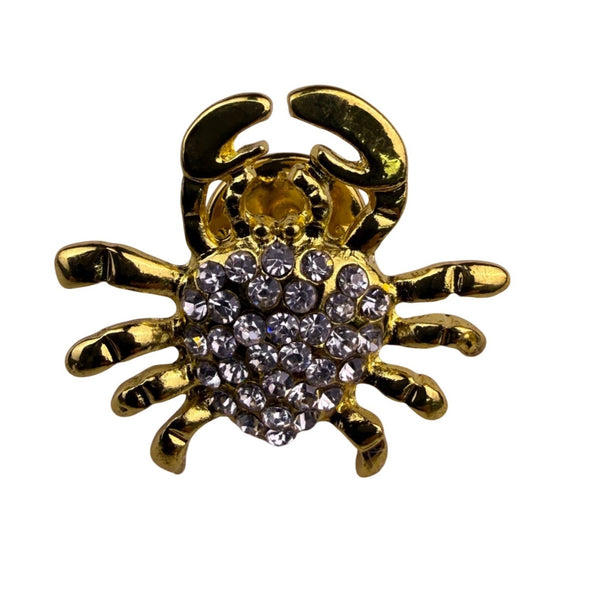 Joes Gold-Tone Rhinestone Crab Pin Brooch Lapel Pin Small Size Unique Accessory