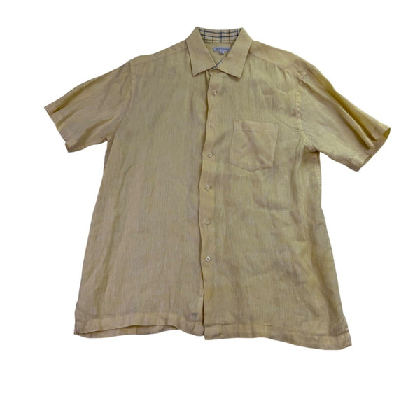 Alex Cannon Mens Yellow Short Sleeve Linen Button-Down Shirt Chest Pocket Sz XL